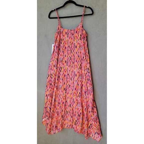 Womens Spaghetti Strap Dress Colorful Coral Graphic Print With Pockets Sz S NEW! - Picture 5 of 12